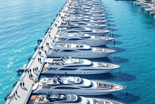 Aerial view of a marina with luxury yachts neatly arranged, illustrating yacht management services. Aerial view of a marina with luxury yachts neatly arranged, illustrating yacht management services.
