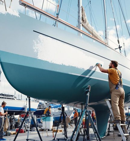 A marina team overseeing a haul-out for routine maintenance. Dry Dock and Haul-Out Services offers expert handling for marine upkeep.